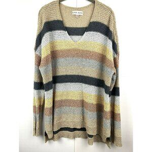 Knox Rose Womens Sweater XXL 2X Stripe Multicolor Open Knit Long Sleeve Pullover